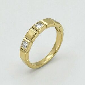 14K Gold Plated Square Cut CZ Stones Band Ring | Minimalist Luxury Jewelry